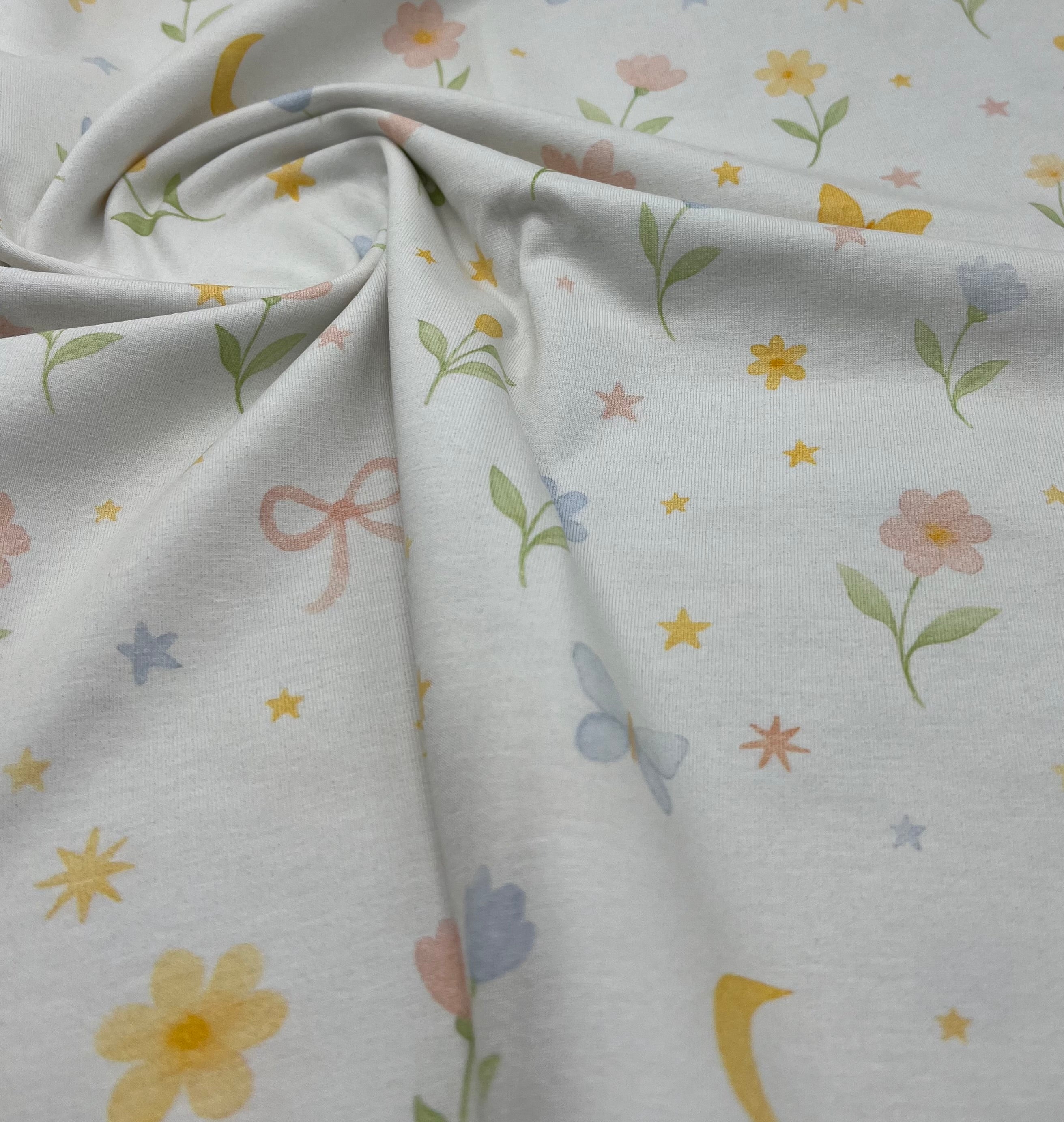 Spring Sprig Print Cotton Stretch Jersey 200 GSM 95/5 Lycra 4 Way Stretch